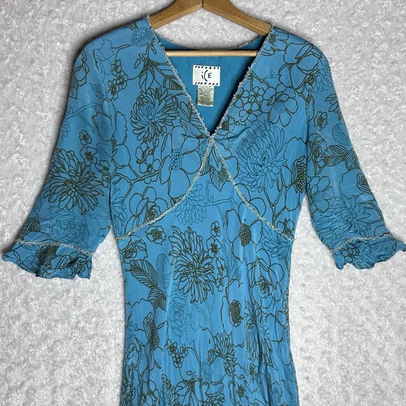 ICE Blue Floral Print‎ Silk Boho Dress Size 6 - Picture 4 of 7